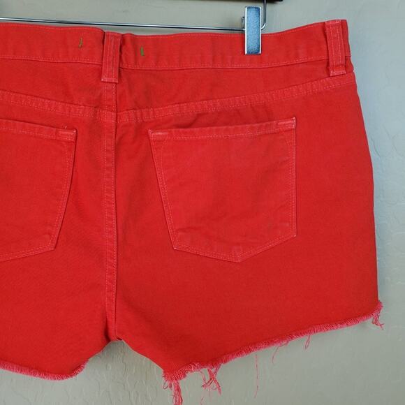 J Brand High Rise Cutoff Raw Hem Red Denim Shorts - Picture 7 of 9